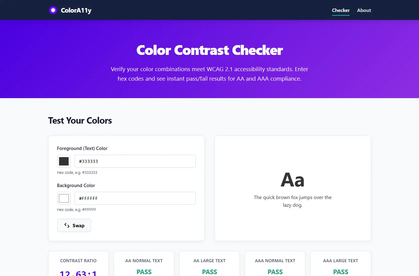Screenshot of Color Accessibility Checker interface showing the project page in use